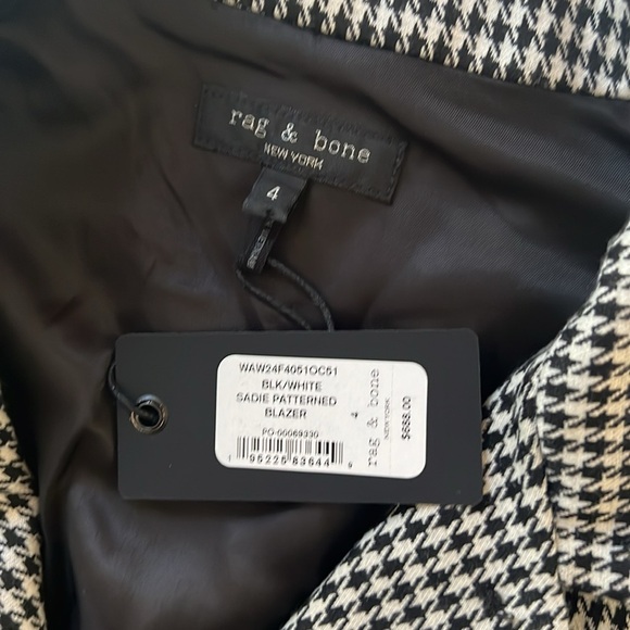 NWT rag & bone Sadie Houndstooth Blazer Jacket Black and White Size 4 - Picture 8 of 10